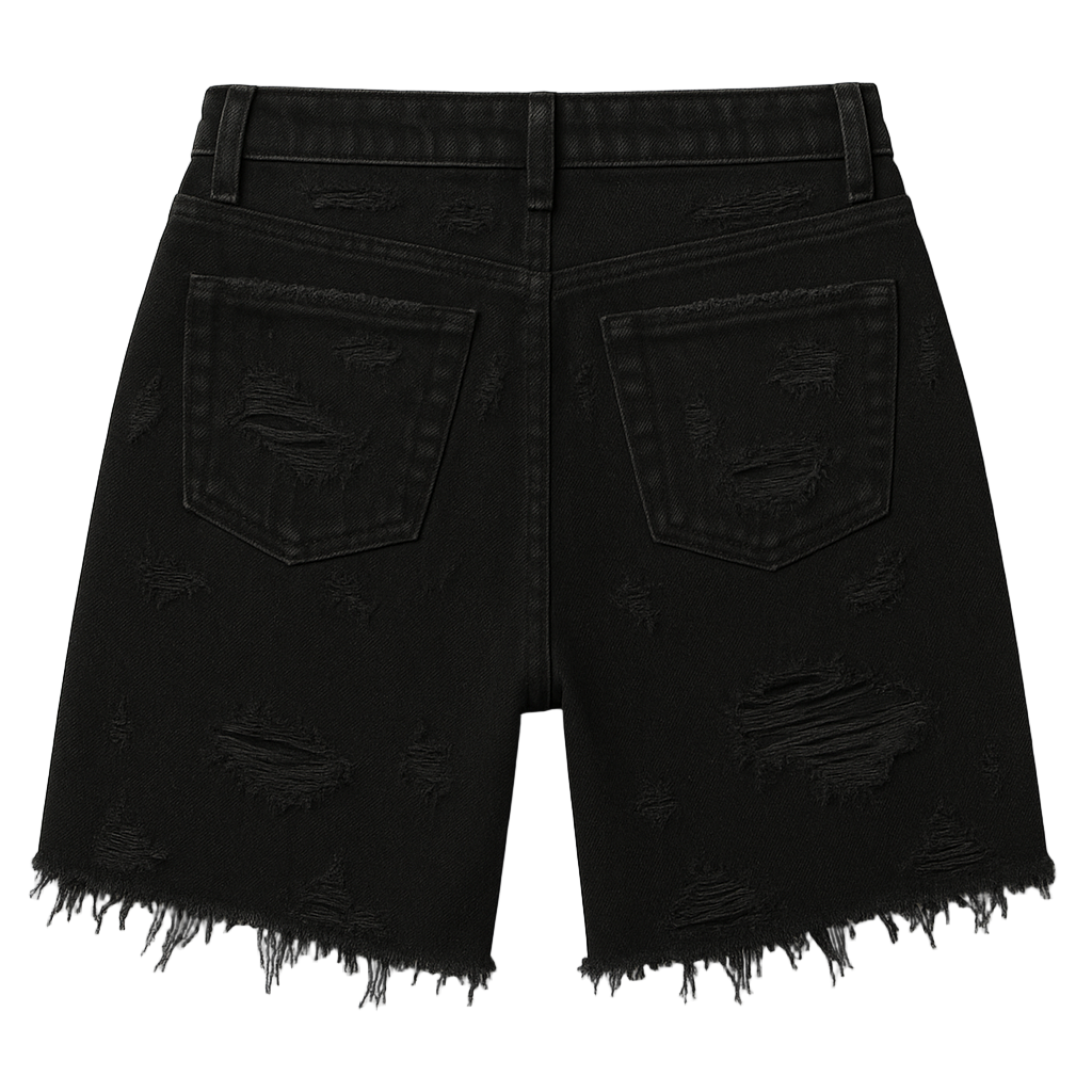 THE DIRTSMAN RIPPED DENIM SHORTS BLACK