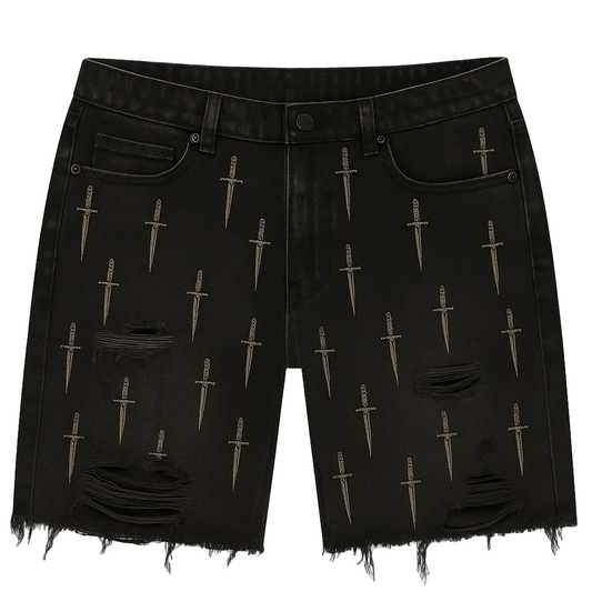 DIRTSMAN BLACK DENIM DAGGER SHORTS