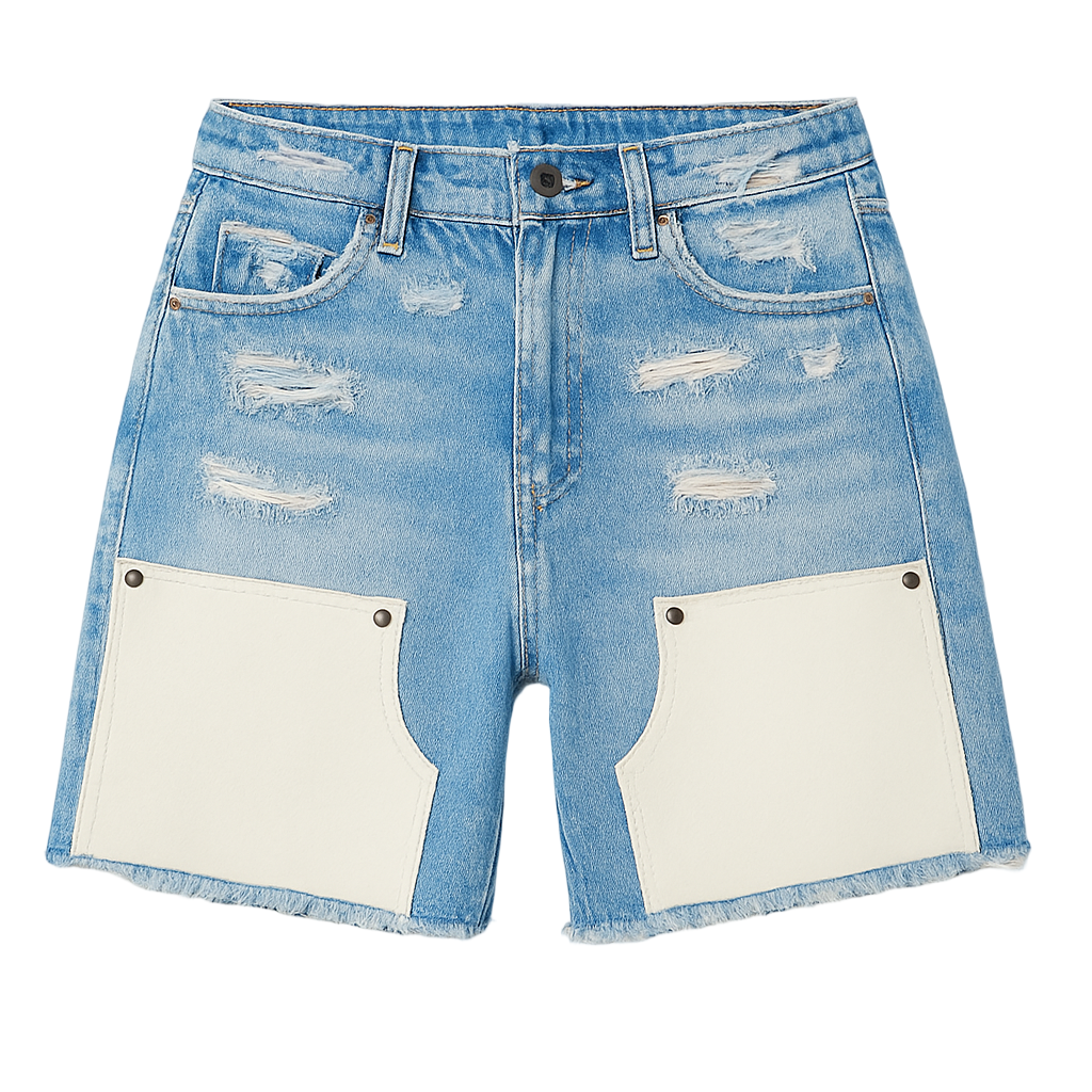 THE DIRTSMAN RIPPED DENIM SHORTS BLUE