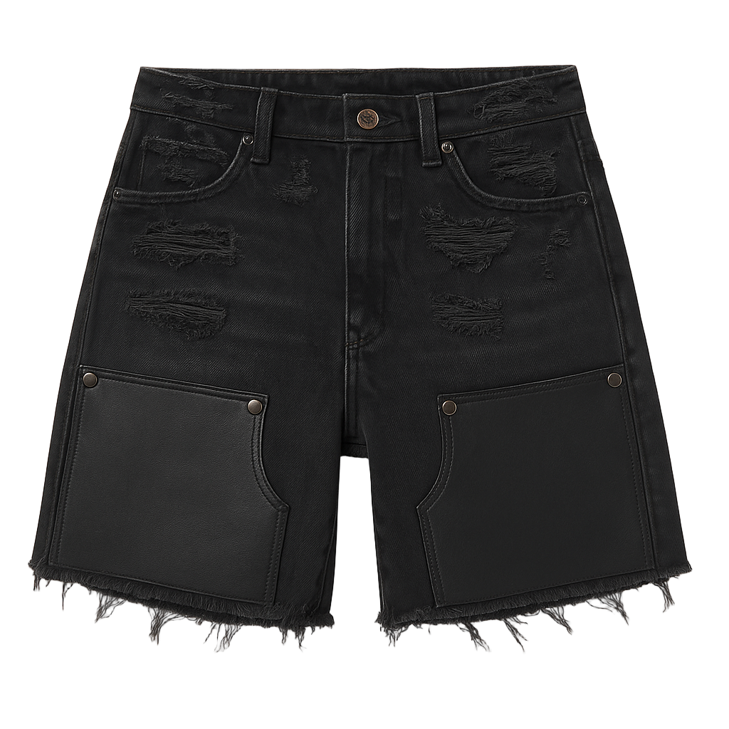 THE DIRTSMAN RIPPED DENIM SHORTS BLACK