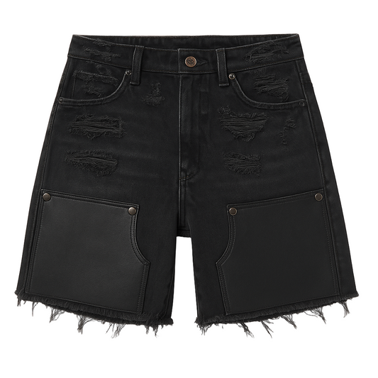 THE DIRTSMAN RIPPED DENIM SHORTS BLACK
