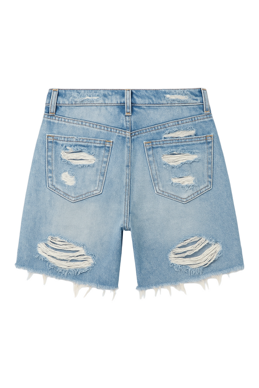 THE DIRTSMAN RIPPED DENIM SHORTS BLUE